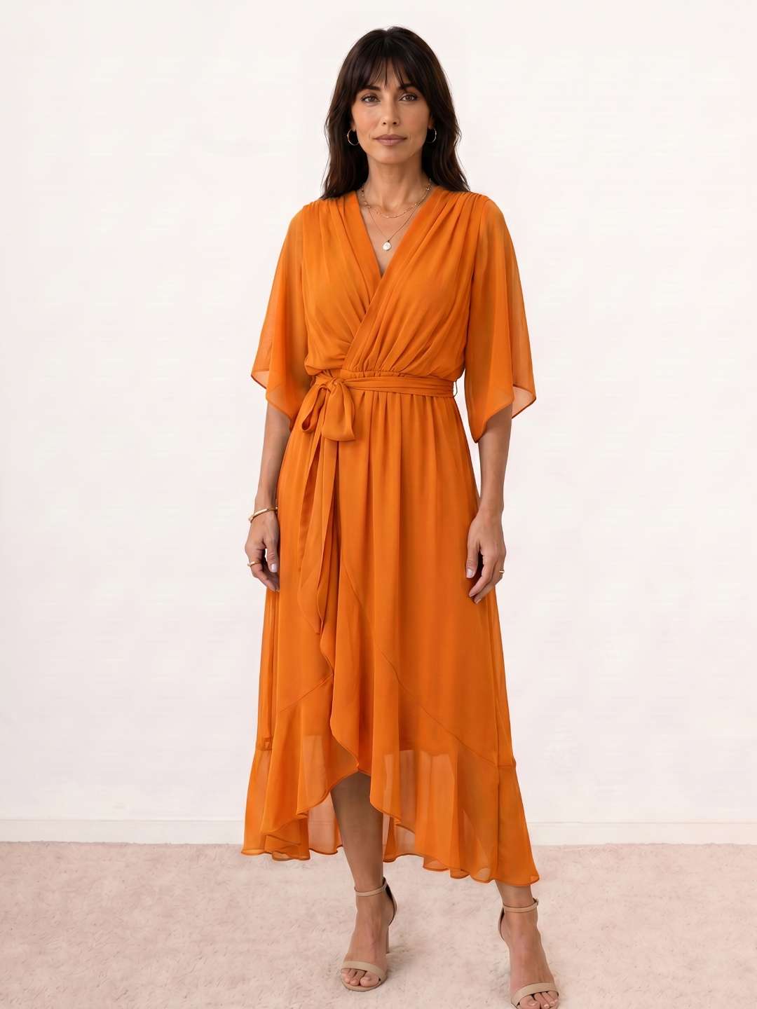 Robe midi portefeuille avec ceinture