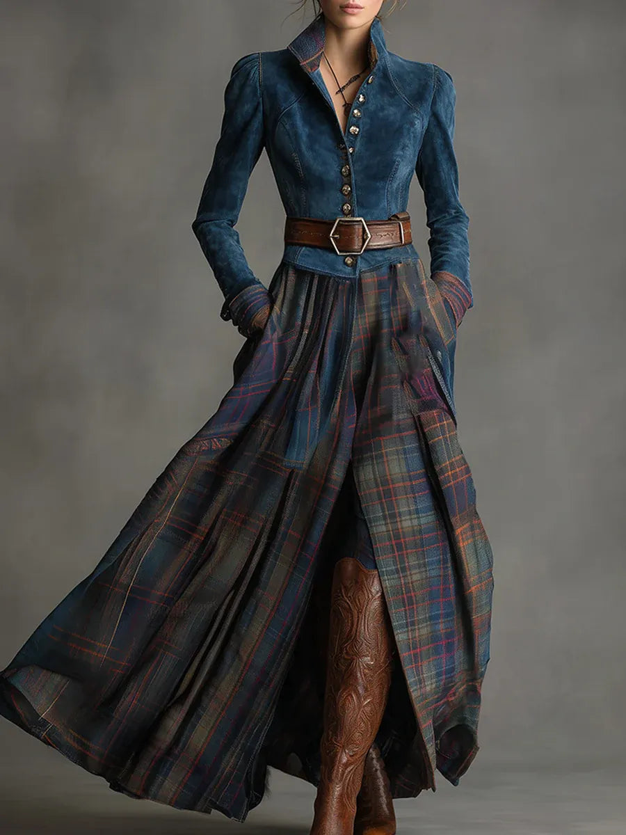 Azzurra – Robe longue vintage en daim bleu