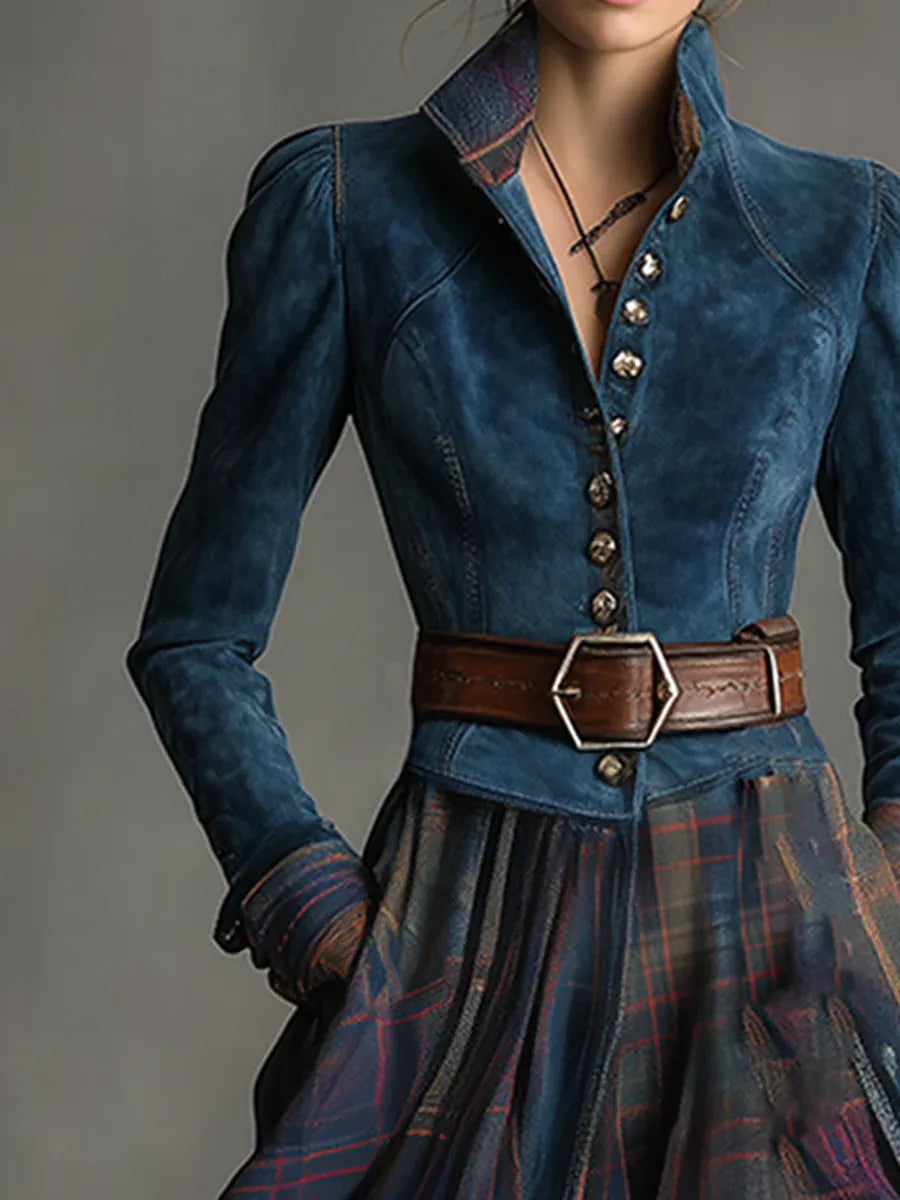 Azzurra – Robe longue vintage en daim bleu