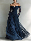 Éléonore | Robe Longue Épaules Dénudées à Inserts en Mesh
