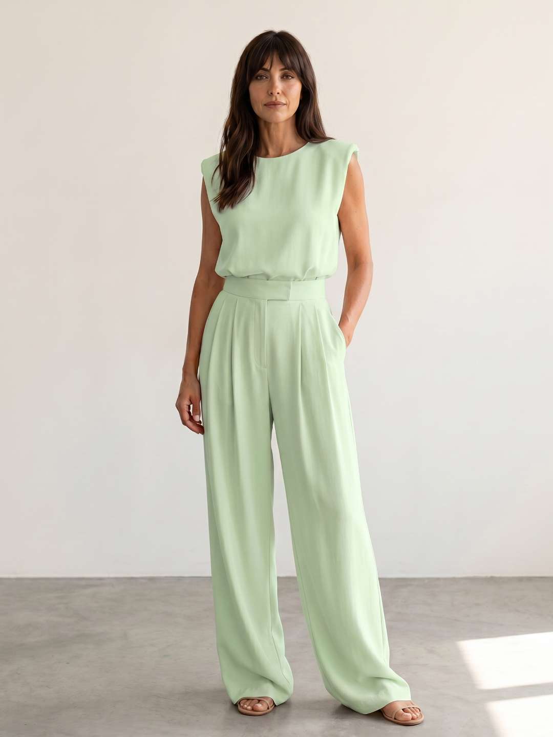 Ensemble fluide avec top structuré et pantalon large