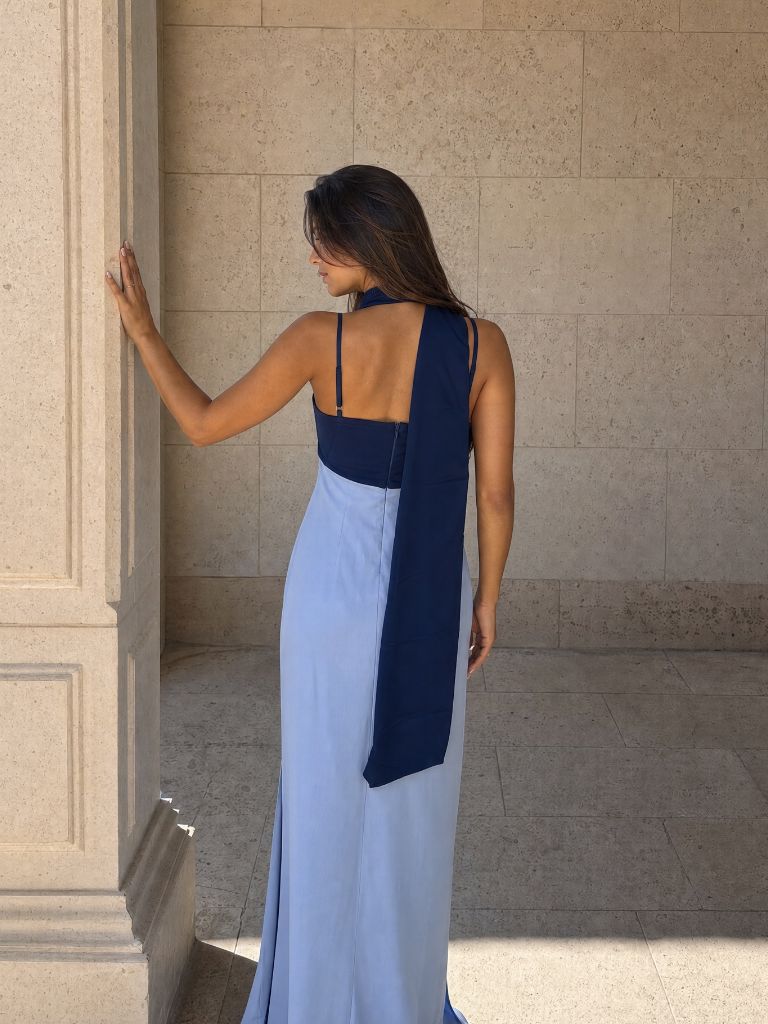 Robe longue drapée bicolore