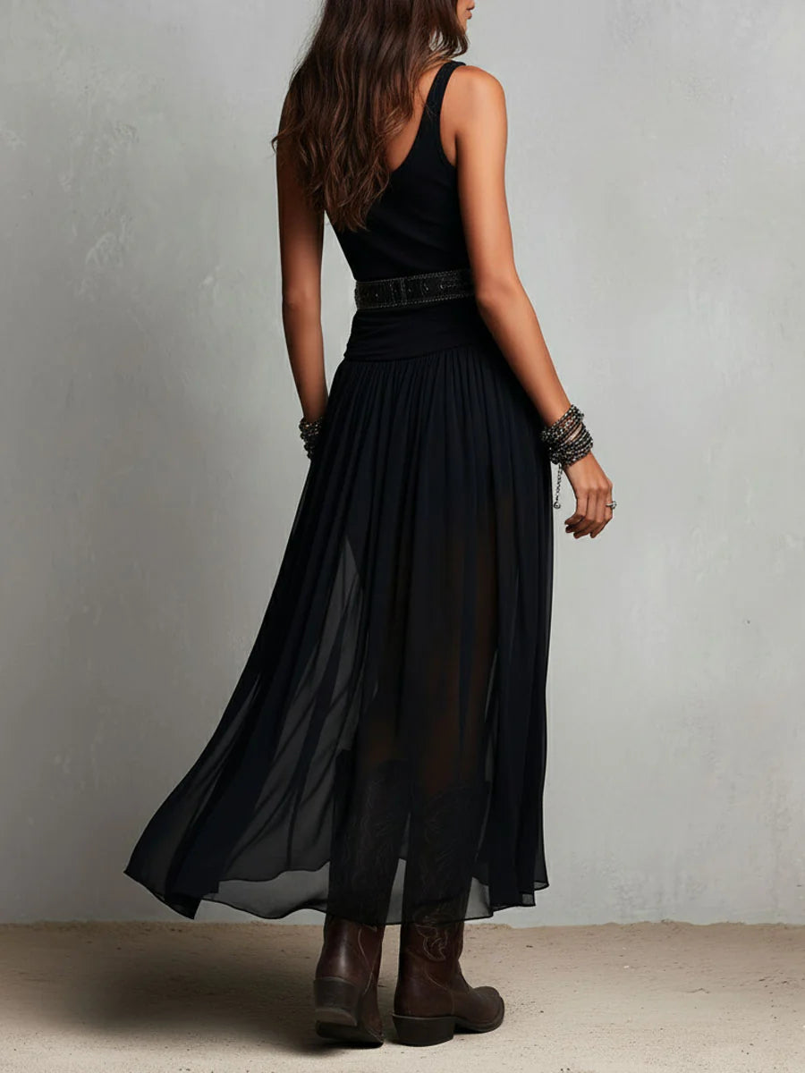 Ensemble Noir Top & Jupe Maxi en Tulle
