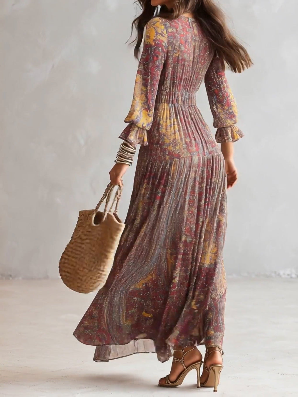 Robe Maxi en Mousseline à Imprimé Paisley et Décolleté en V