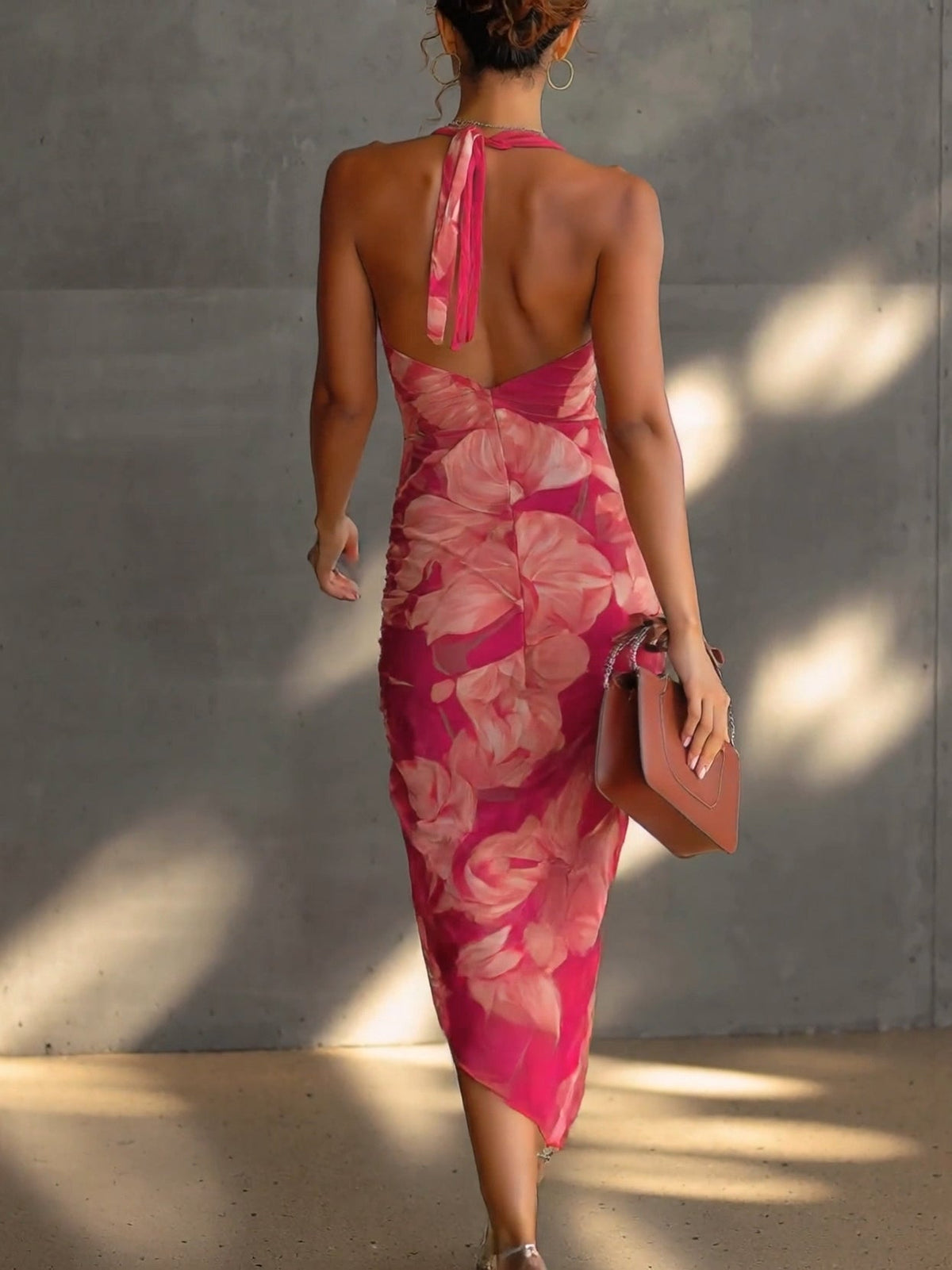 Robe Bodycon Sans Manches à Imprimé Floral Fuchsia