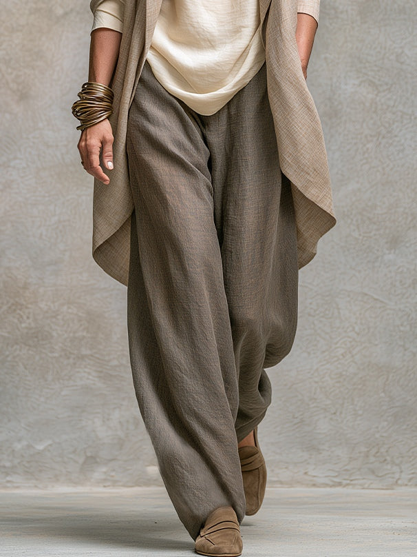Costume Trois Pièces Décontracté Beige Gris à Superposition et Pantalon Large Élégant