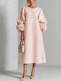 Églantine | Robe Midi Florale Rose Boutonnée à Manches Fantaisie