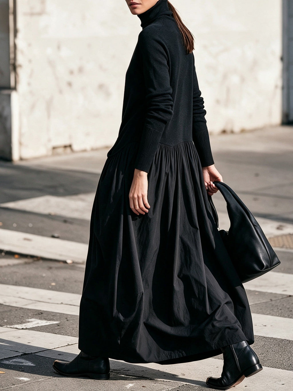 Vestido largo oversize con cuello alto y bolsillos