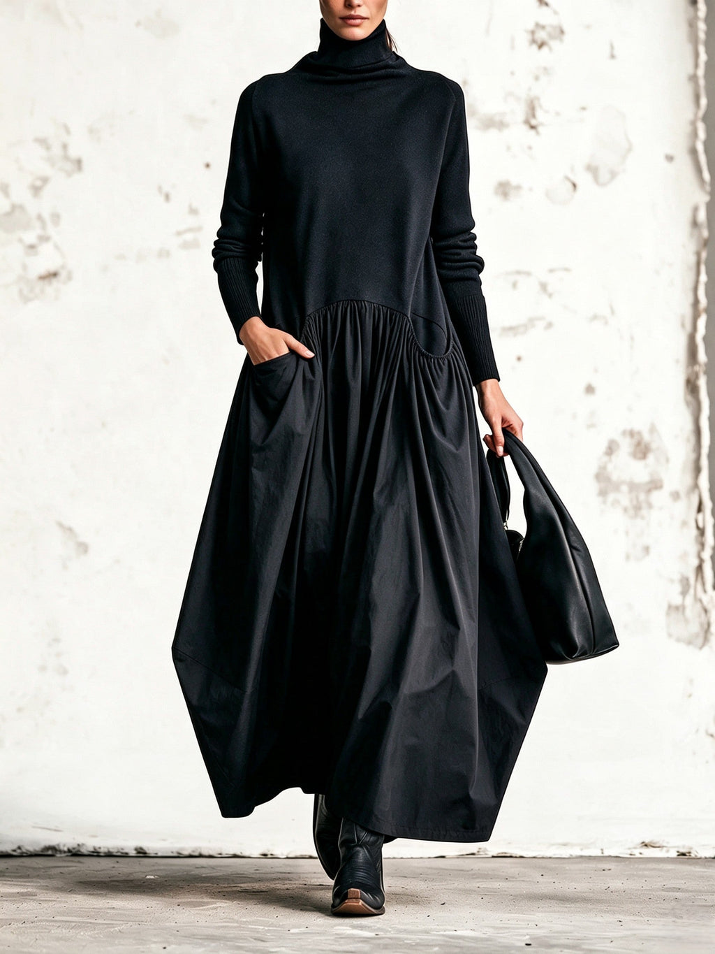 Odette | Robe Maxi Oversize à Col Montant