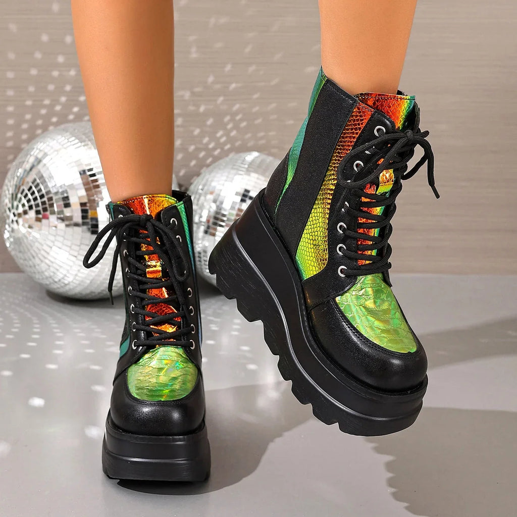 Boots For Women | Chunky Platform Lace-Up Side Zip