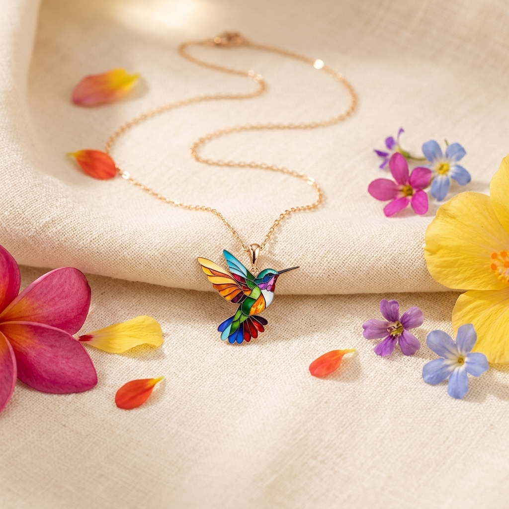 Aura | Collier avec colibri coloré