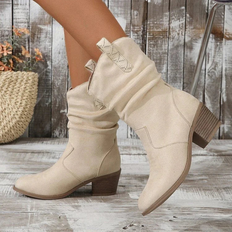 Hannah | Women's Block Heel Western Cowboy Ankle Boots with Tassel and Braided Accent