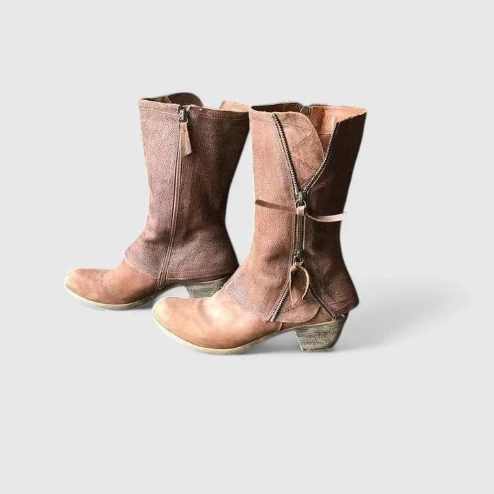 Hayley | Women's Western Block Heel Orthopedic Zip Up Boots with Western Charm