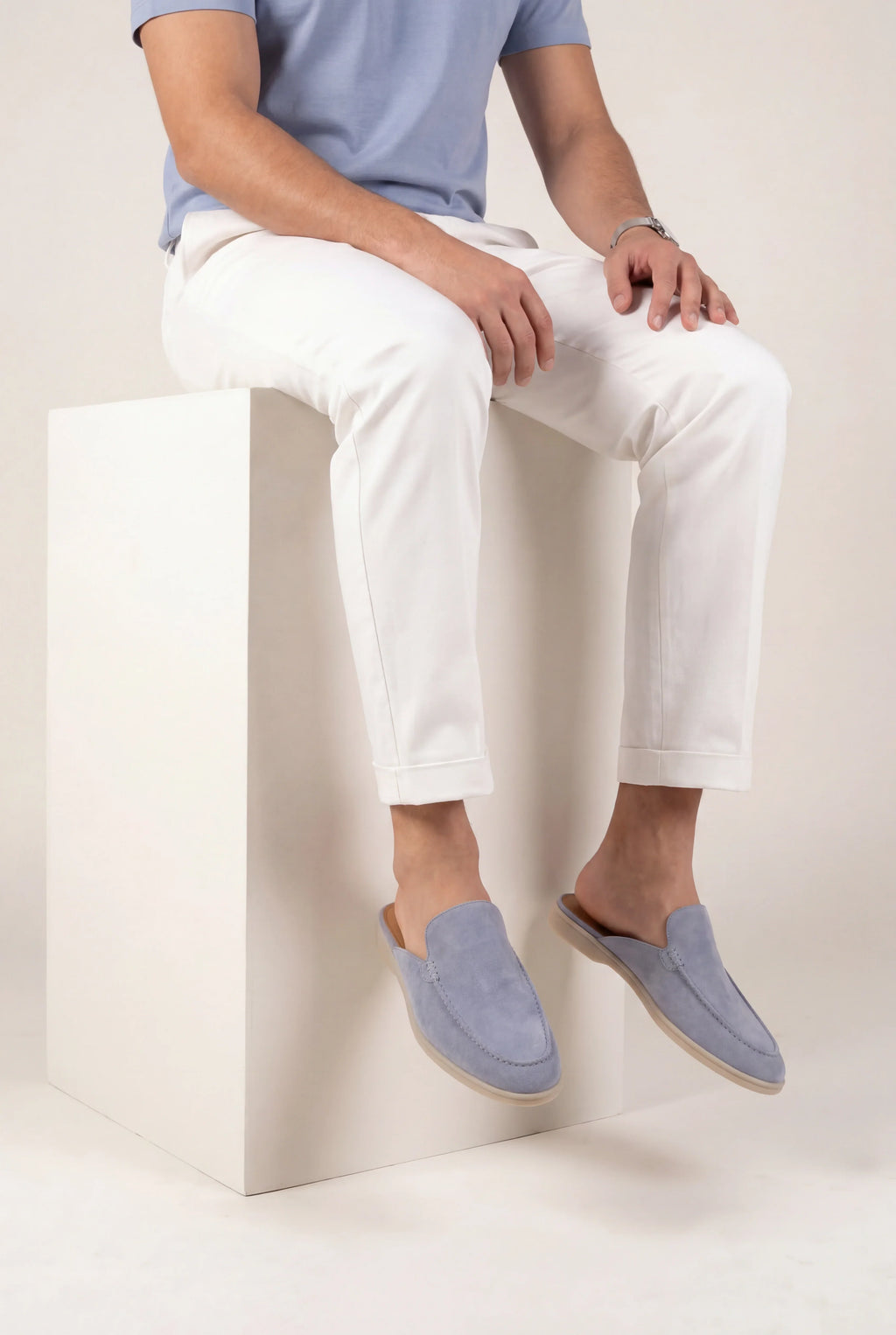 Mocassin en daim bleu