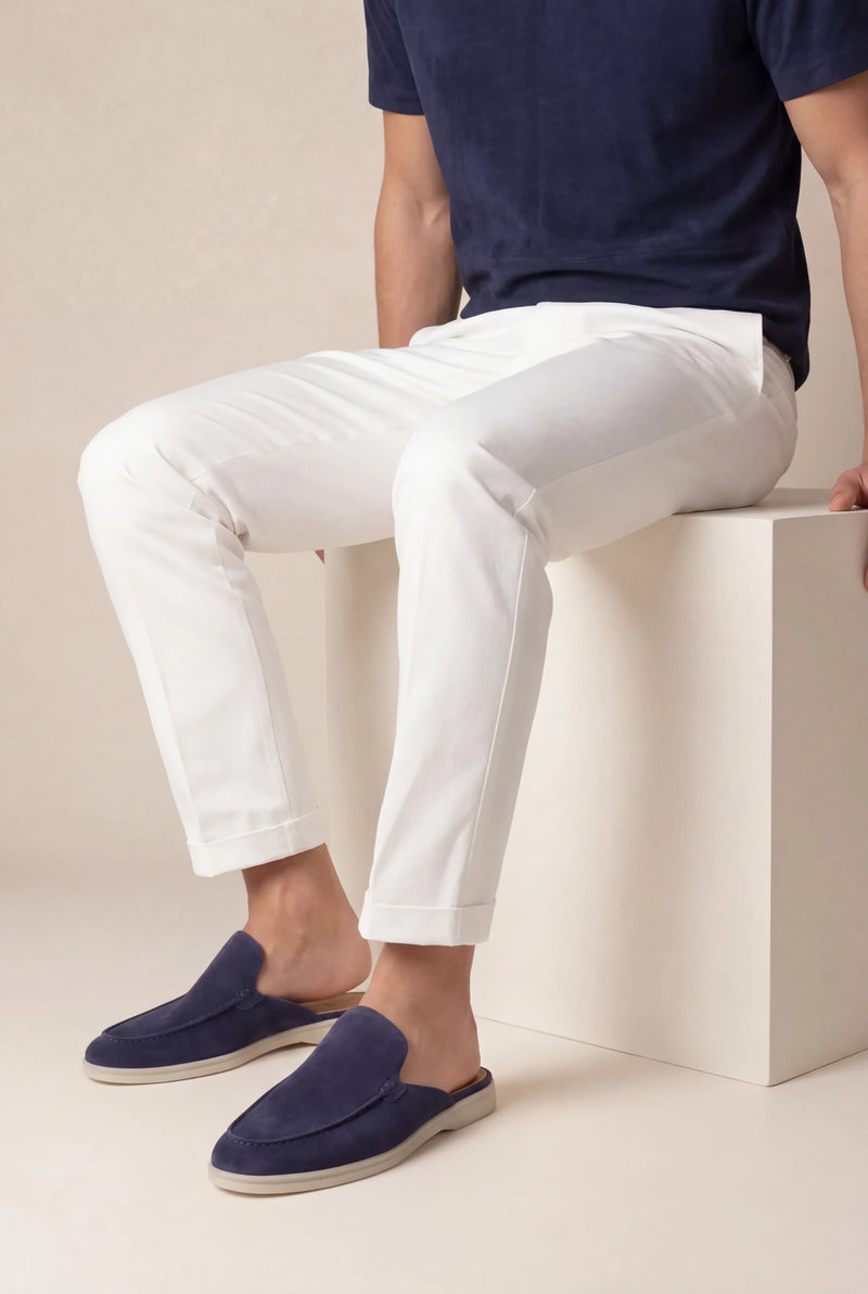 Mocassin bateau en daim bleu marine