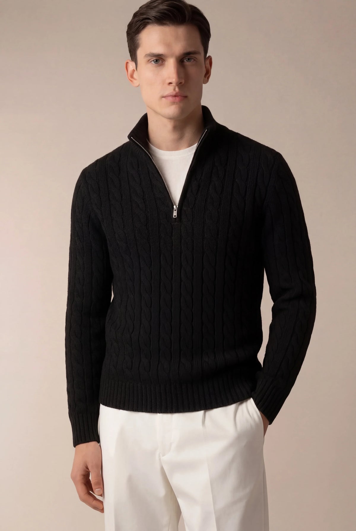 Pull zippé en maille Sero noir