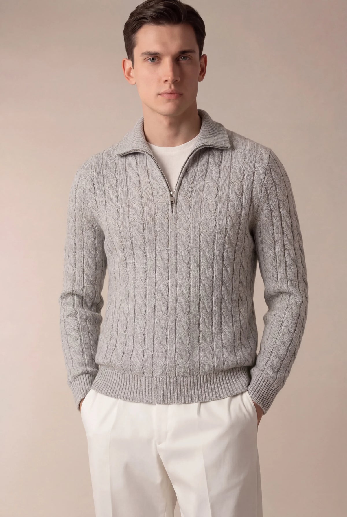 Pull zippé en maille Sero gris