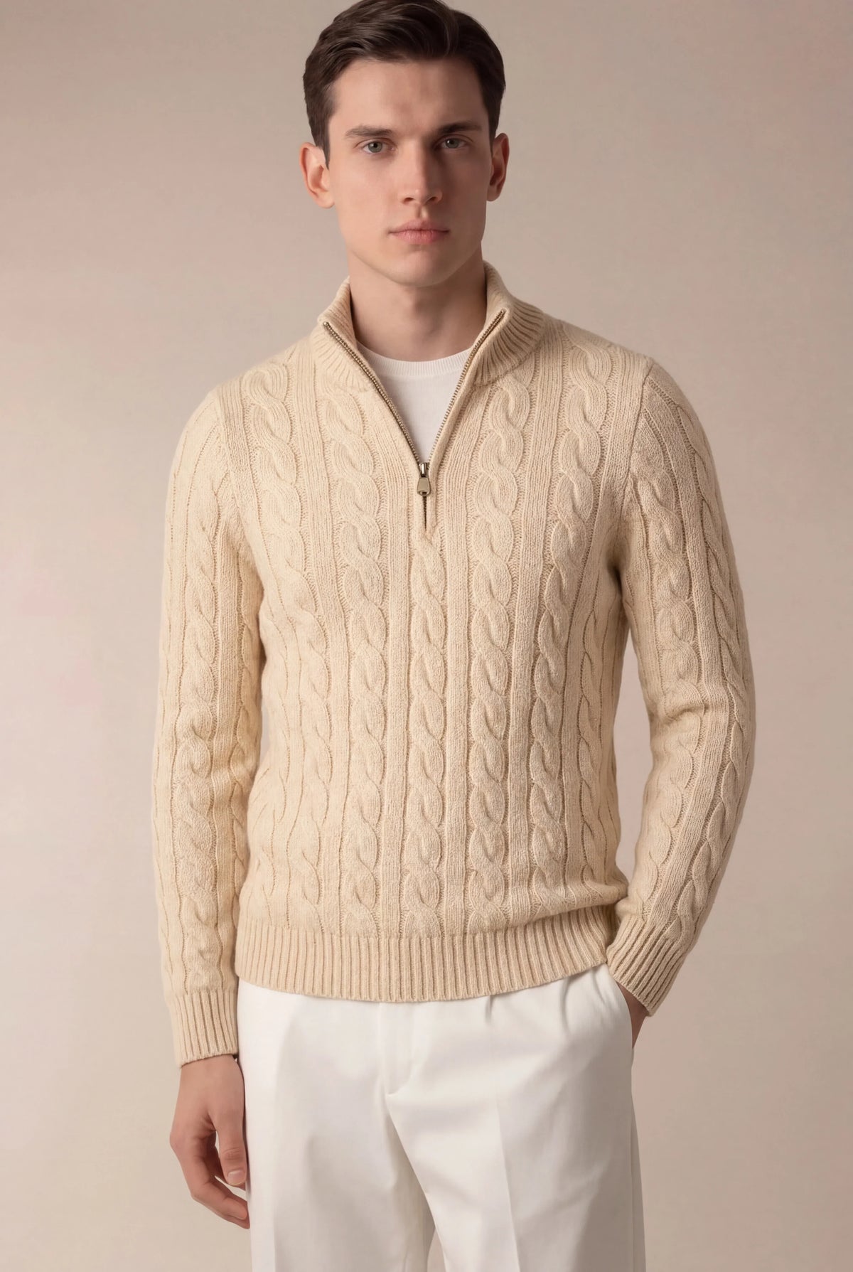 Pull zippé en maille Sero beige