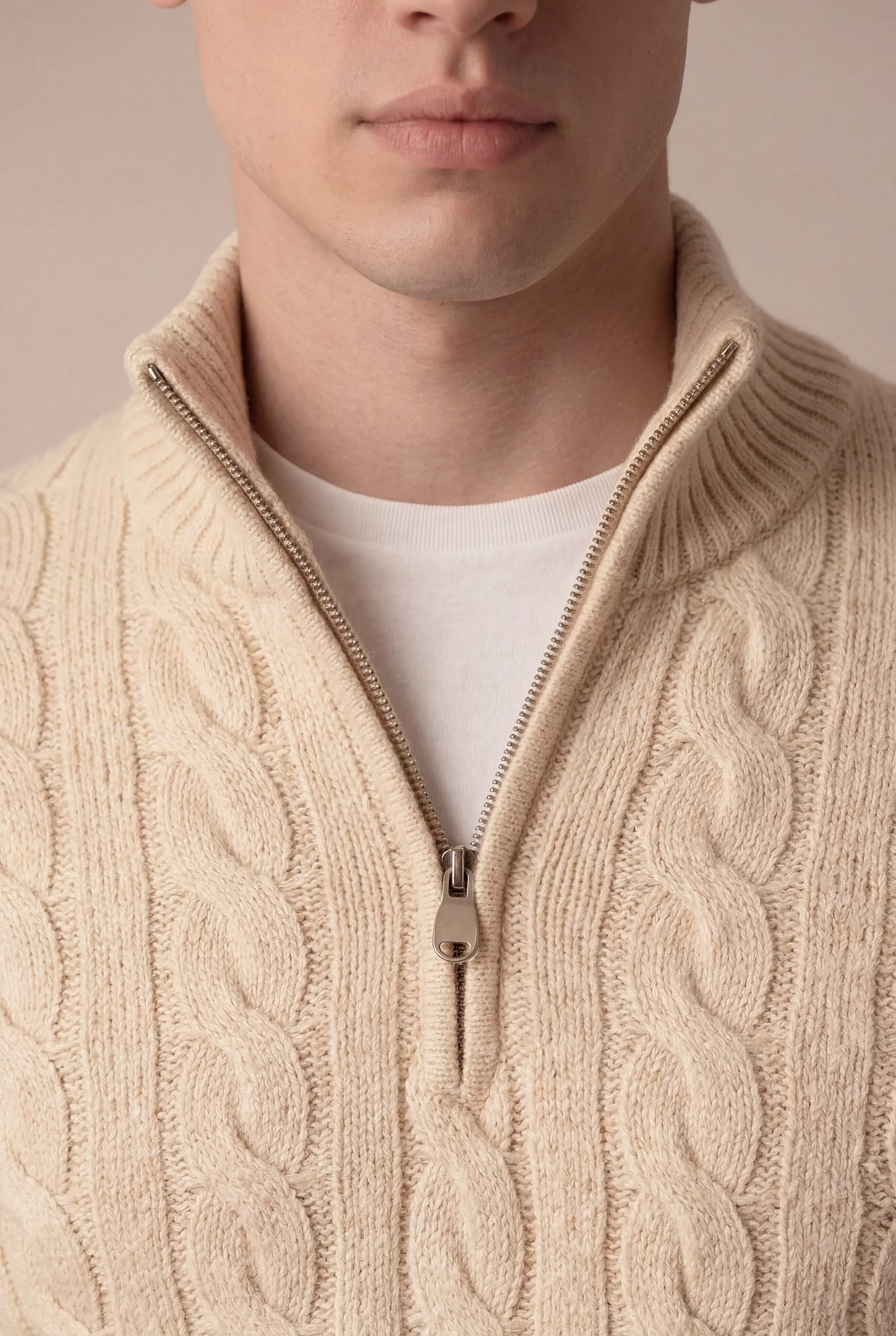 Pull zippé en maille Sero beige