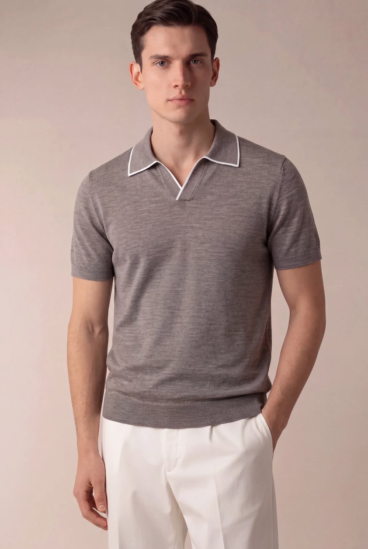 Polo taupe clair sans boutons