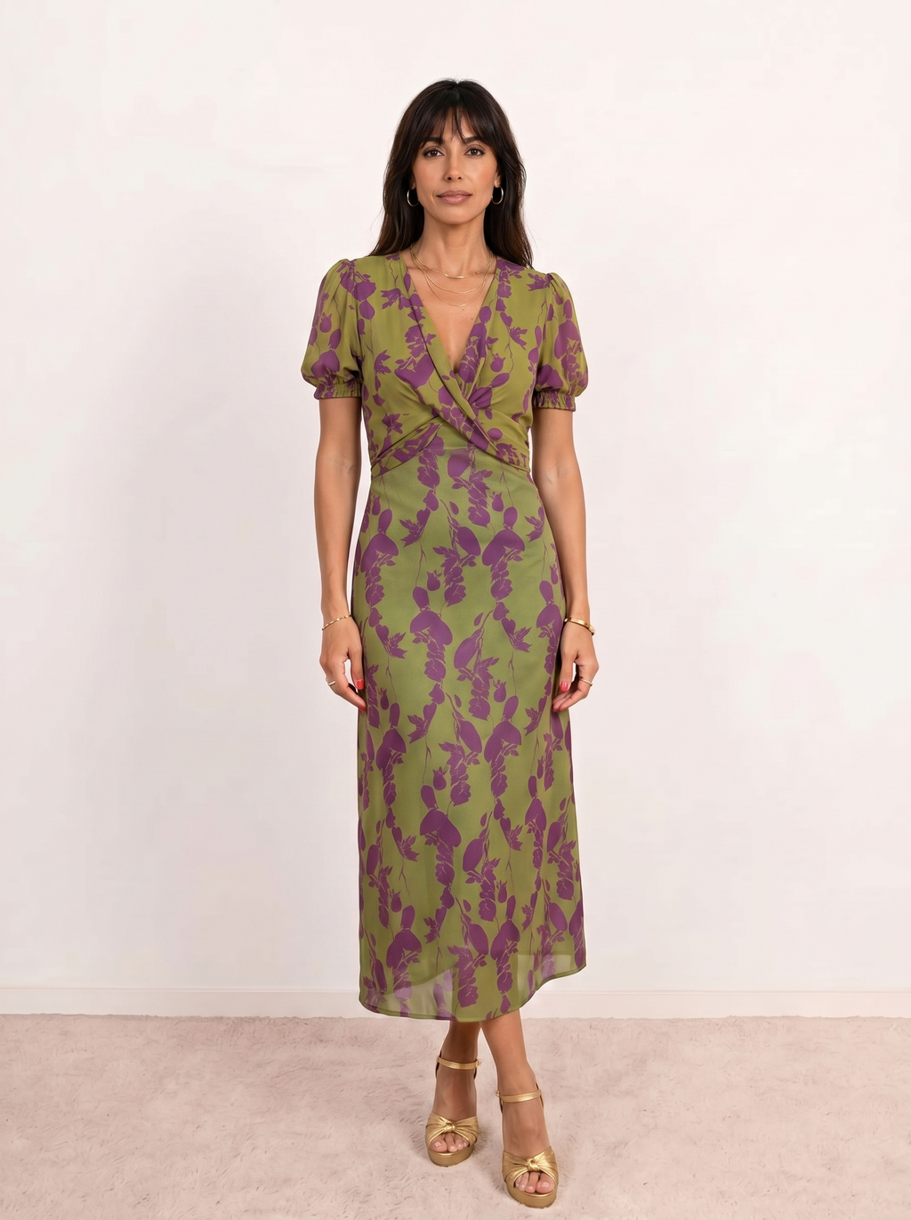 Robe midi imprimée à bretelles