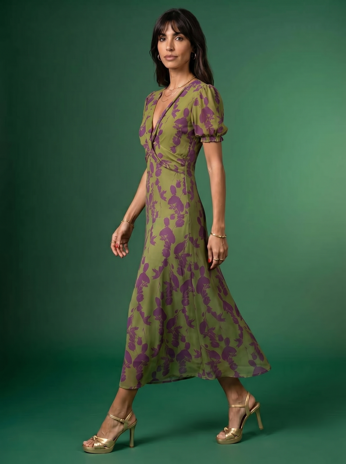 Robe midi imprimée à bretelles