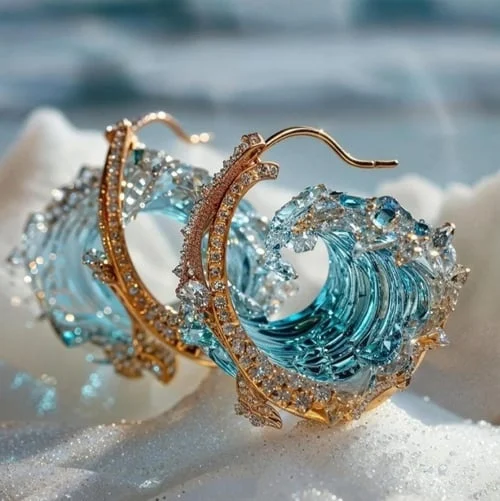 Cyriane | Boucles d’oreilles bleues aux détails dorés