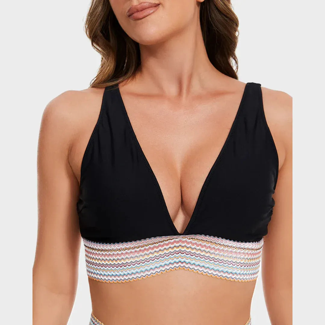 Bikini taille haute avec haut dos nu et détail élastique