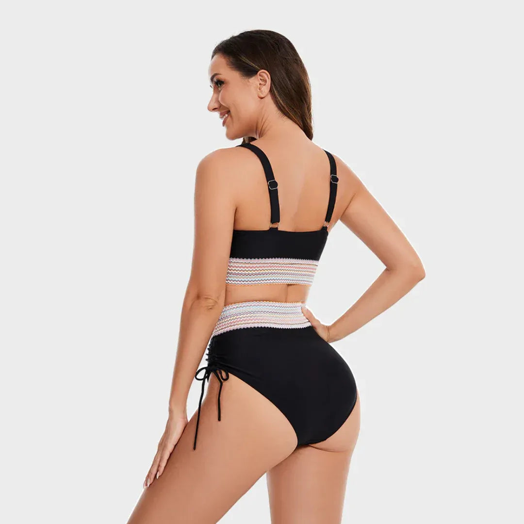 Bikini taille haute avec haut dos nu et détail élastique