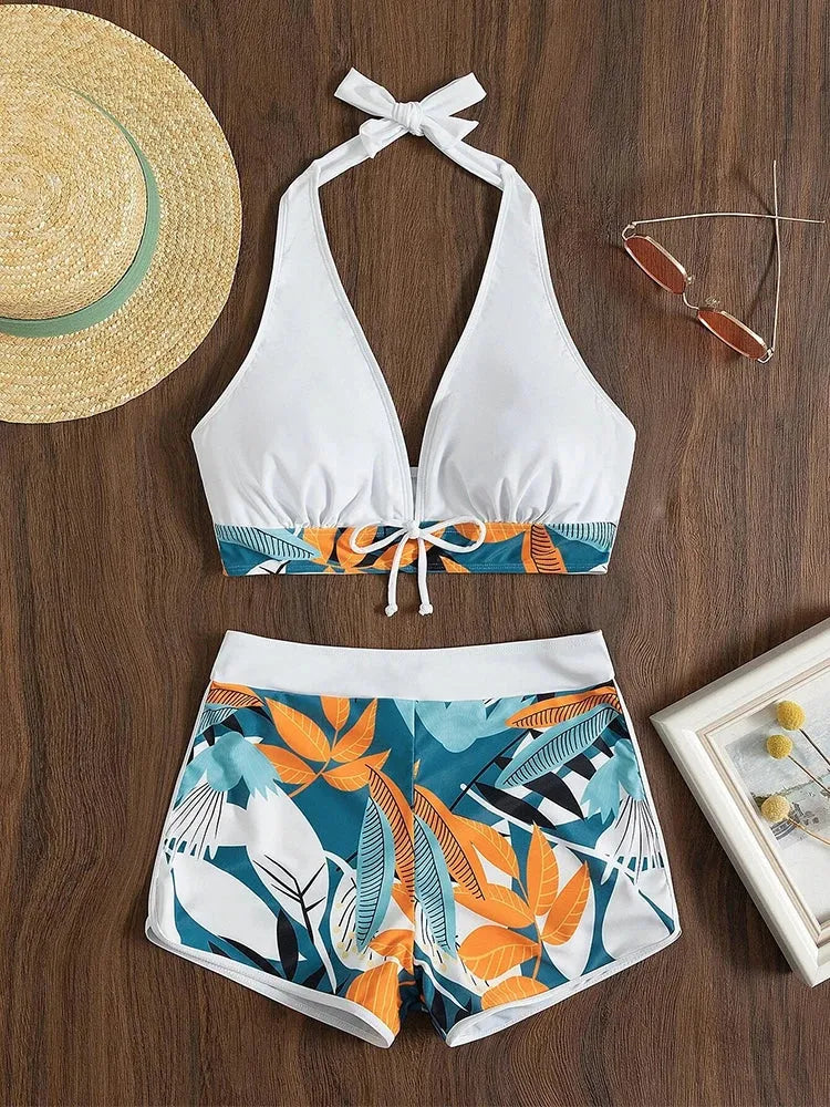 Bikini avec short taille mi-haute et haut dos nu