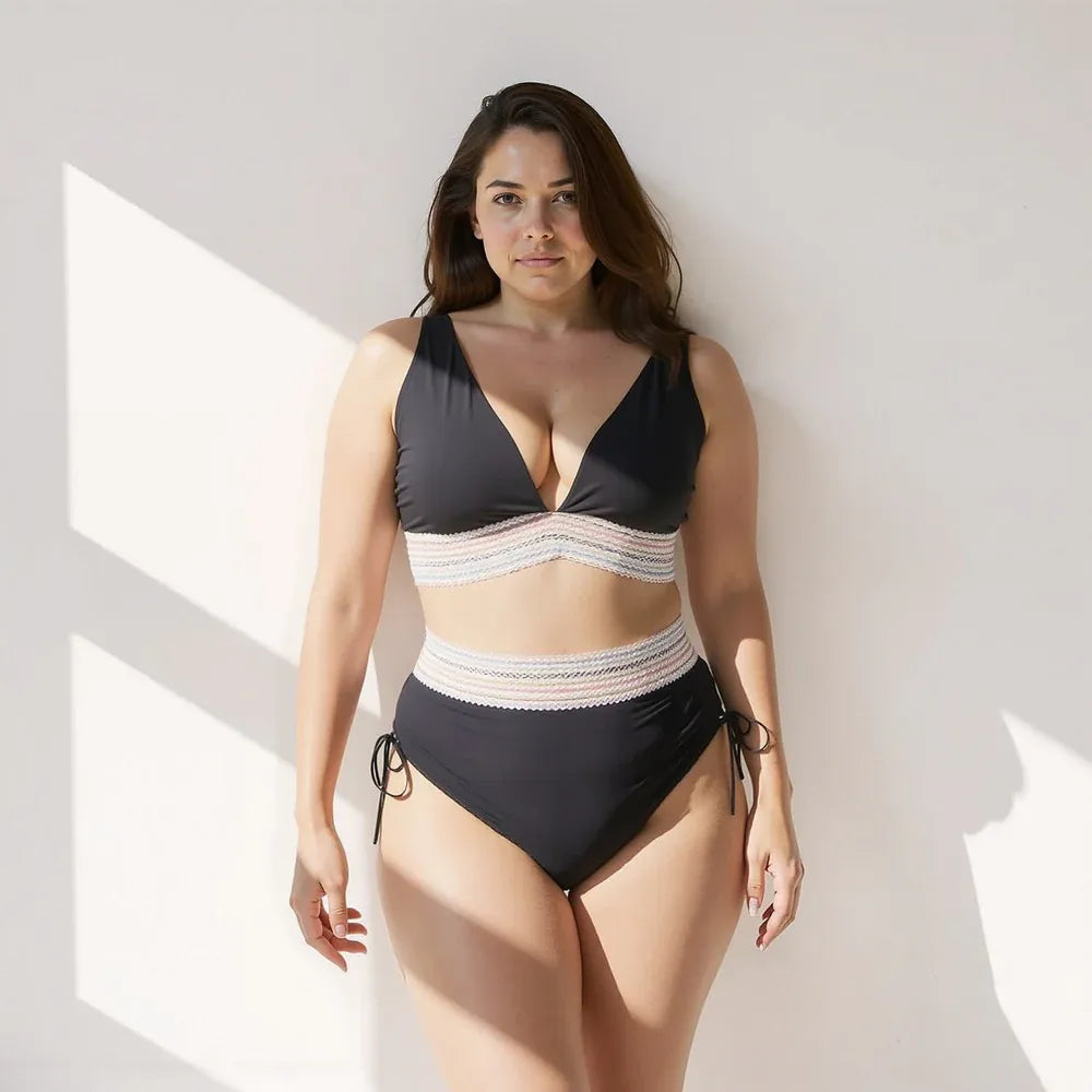 Bikini taille haute avec haut dos nu et détail élastique