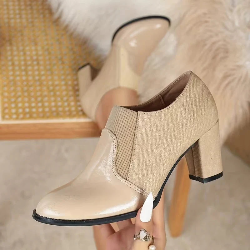 Jade | Women's Pointed Toe Orthopedic Block Heel Boots with Elastic Side Panels