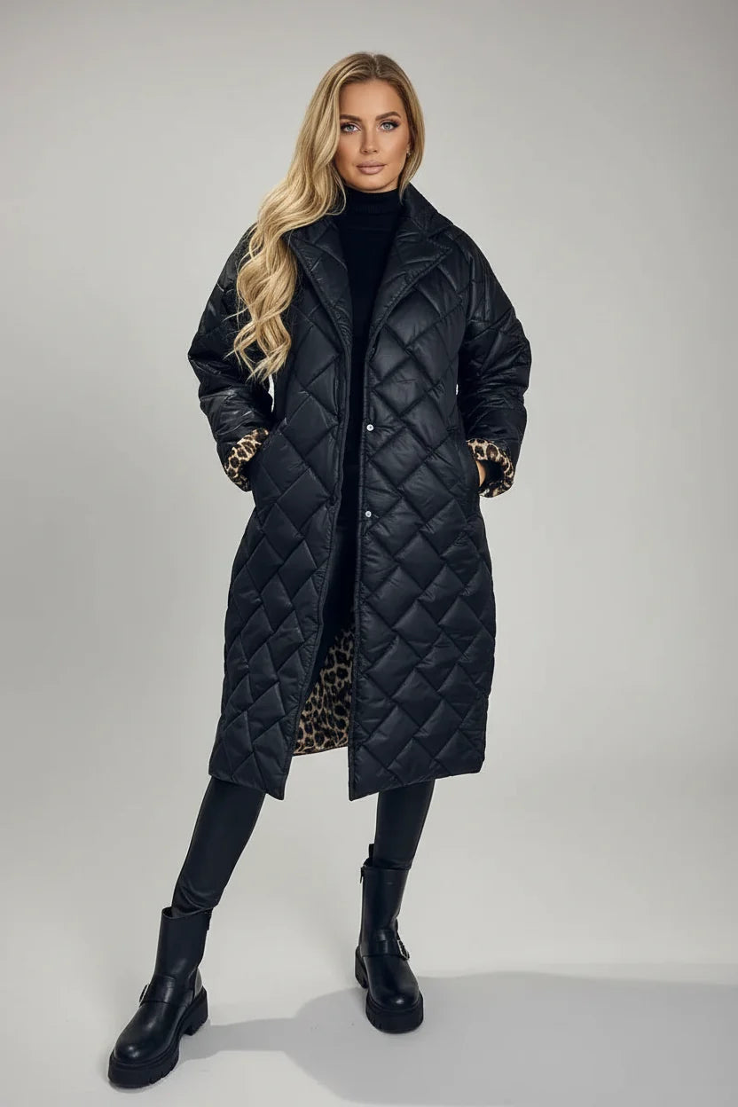 MANTEAU MATELASSÉ PREMIUM DOUBLURE IMPRIMÉ LÉOPARD