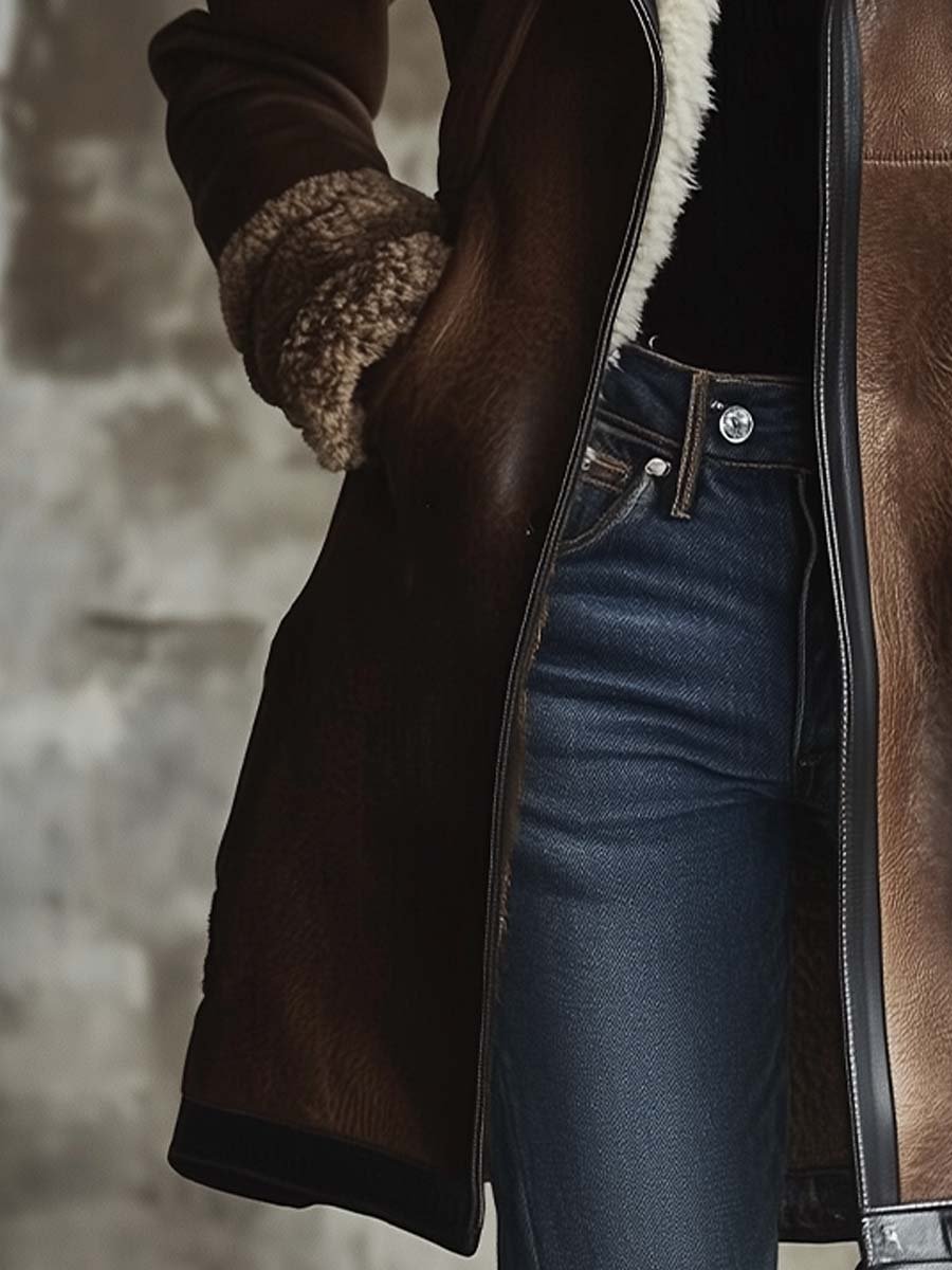 MANTEAU VINTAGE COL LAMBSKIN CONTRASTÉ