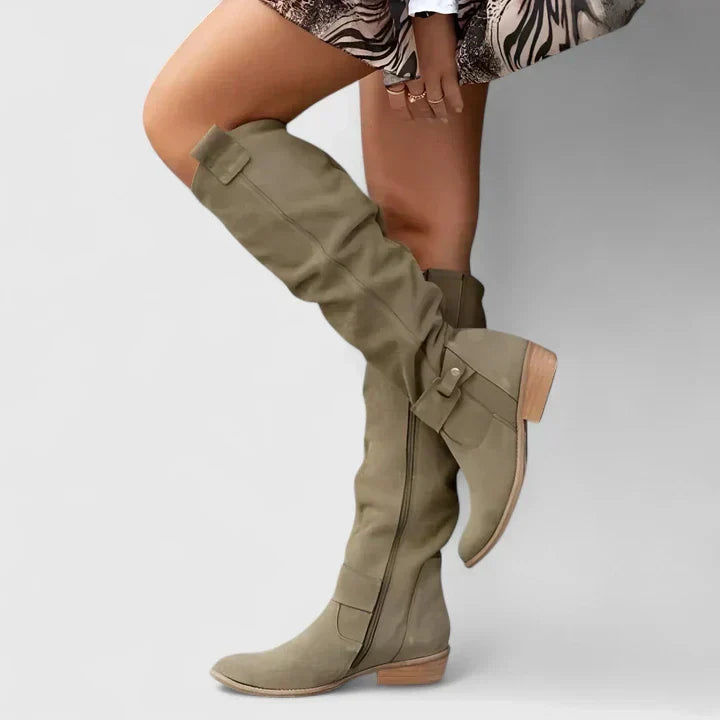 Lucy | Women's Block Heel Tall Orthopedic Knee High Boots with Zip Closure