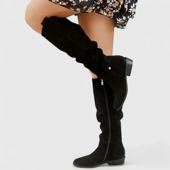 Lucy | Women's Block Heel Tall Orthopedic Knee High Boots with Zip Closure
