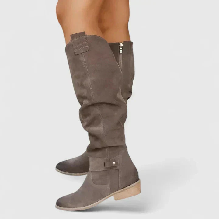 Lucy | Women's Block Heel Tall Orthopedic Knee High Boots with Zip Closure