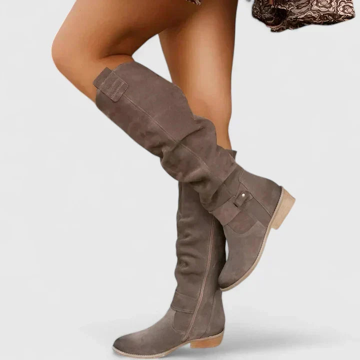 Lucy | Women's Block Heel Tall Orthopedic Knee High Boots with Zip Closure