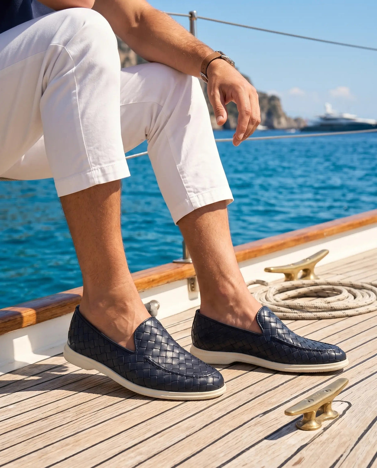 Mocassin Sorrento Tressé en Cuir – Bleu