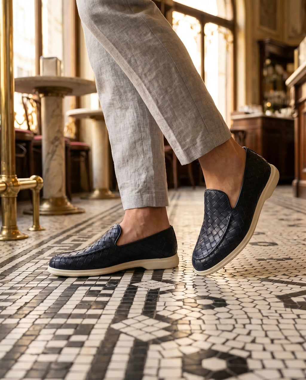 Mocassin Sorrento Tressé en Cuir – Bleu