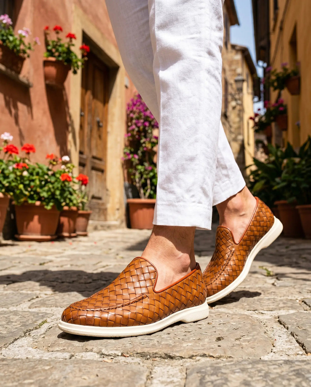 Mocassin Sorrento Tressé en Cuir – Cognac
