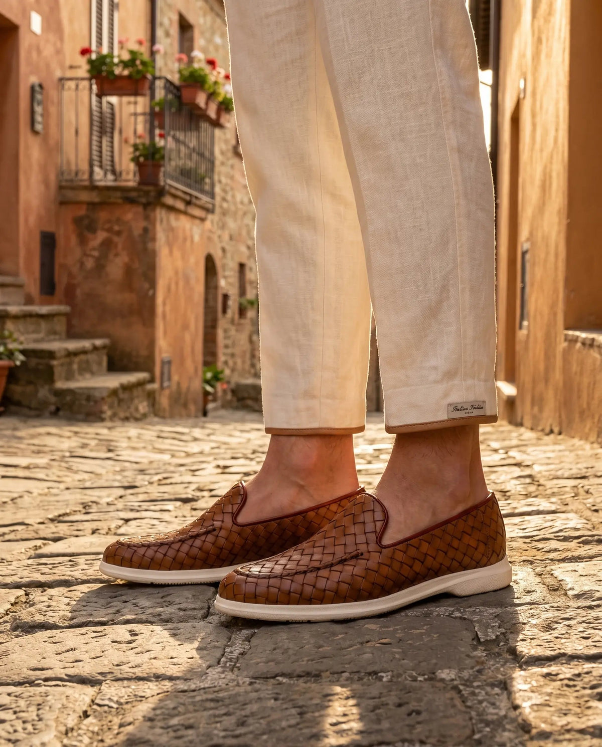 Mocassin Sorrento Tressé en Cuir – Cognac