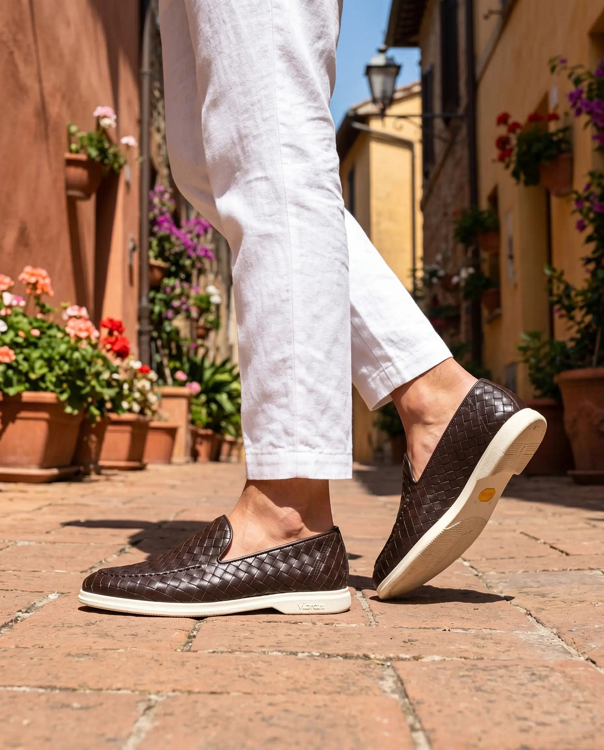Mocassin Sorrento Tressé en Cuir – Marron foncé