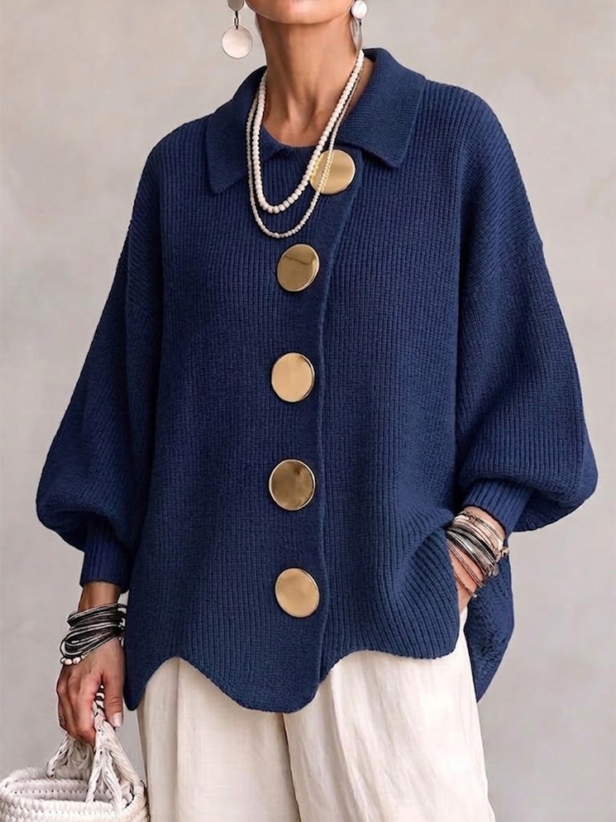 Cardigan en Maille Oversize à Col et Grands Boutons Métalliques