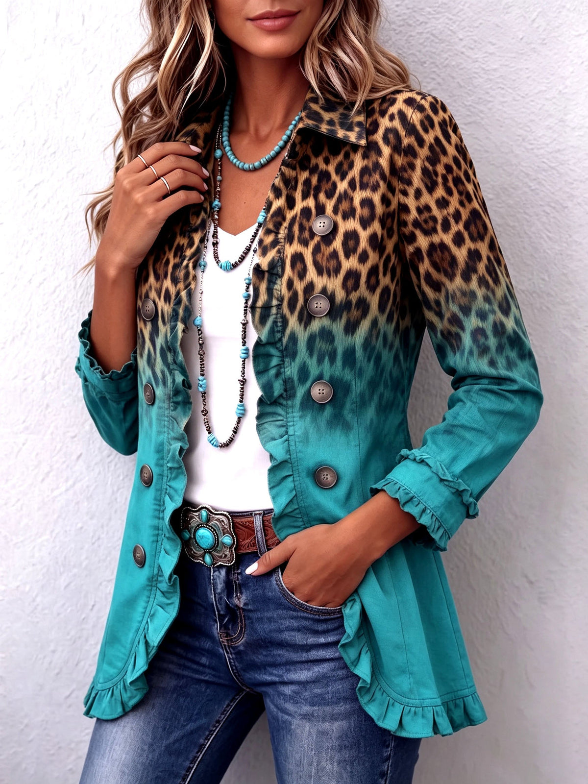 Giuseppina | Blazer Léopard Dégradé à Volants