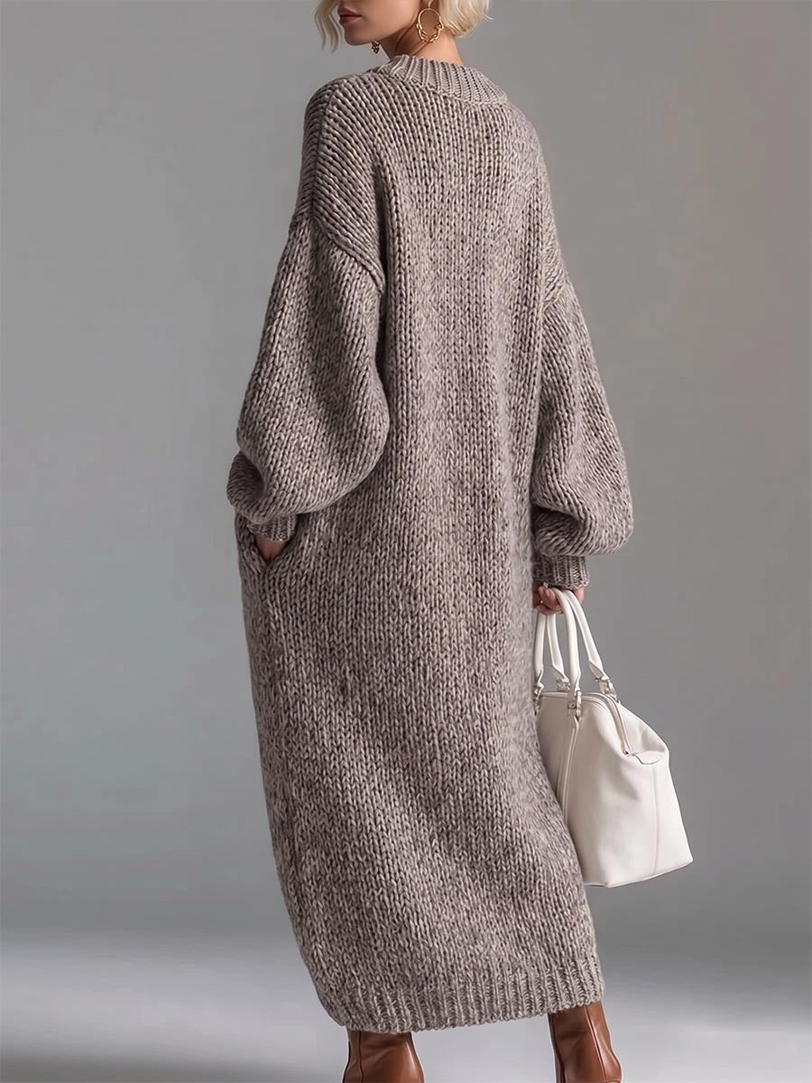 Robe Pull Casual Ample à Col Rond et Manches Longues en Maille Unie