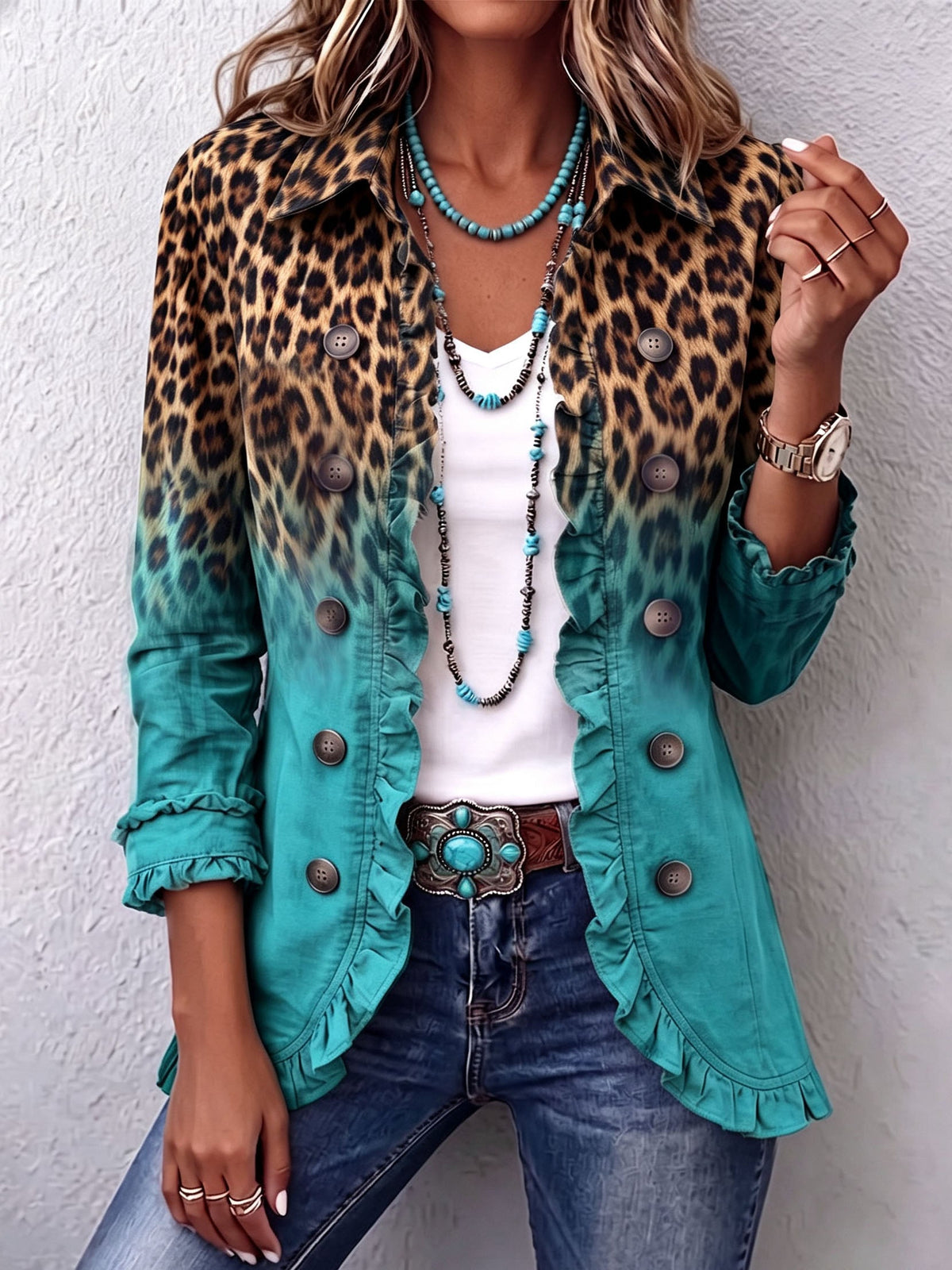 Giuseppina | Blazer Léopard Dégradé à Volants