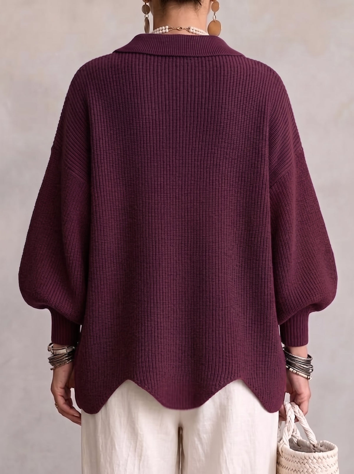 Cardigan en Maille Oversize à Col et Grands Boutons Métalliques
