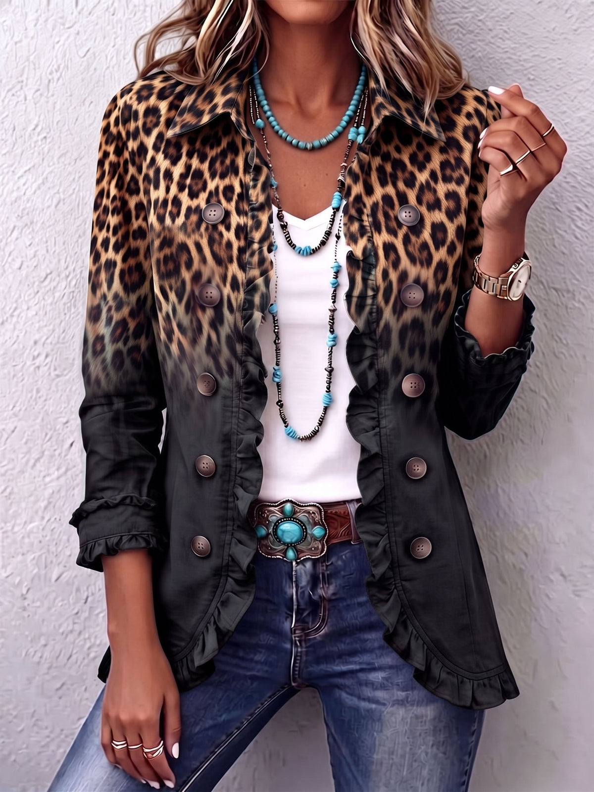 Erminia | Blazer léopard noir à volants