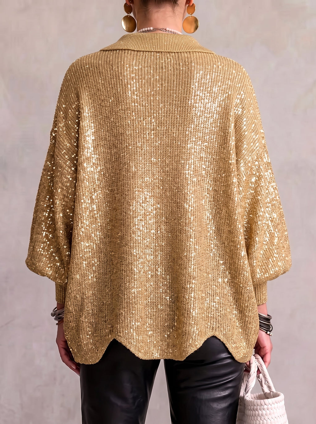Cardigan en Maille Oversize à Col et Grands Boutons Métalliques